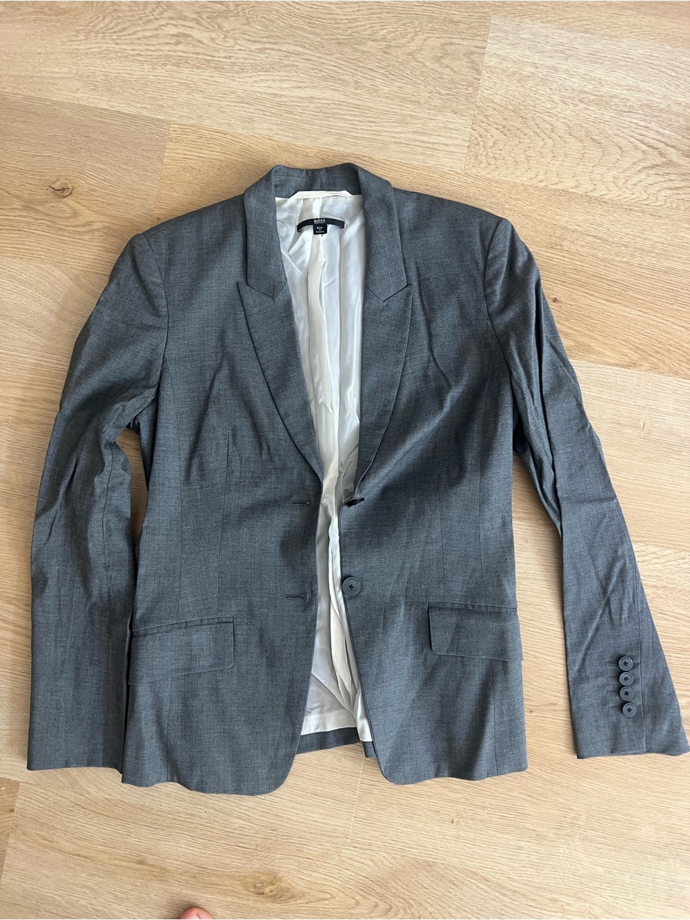 Hugo Boss Gray Single-Button Tailored Blazer